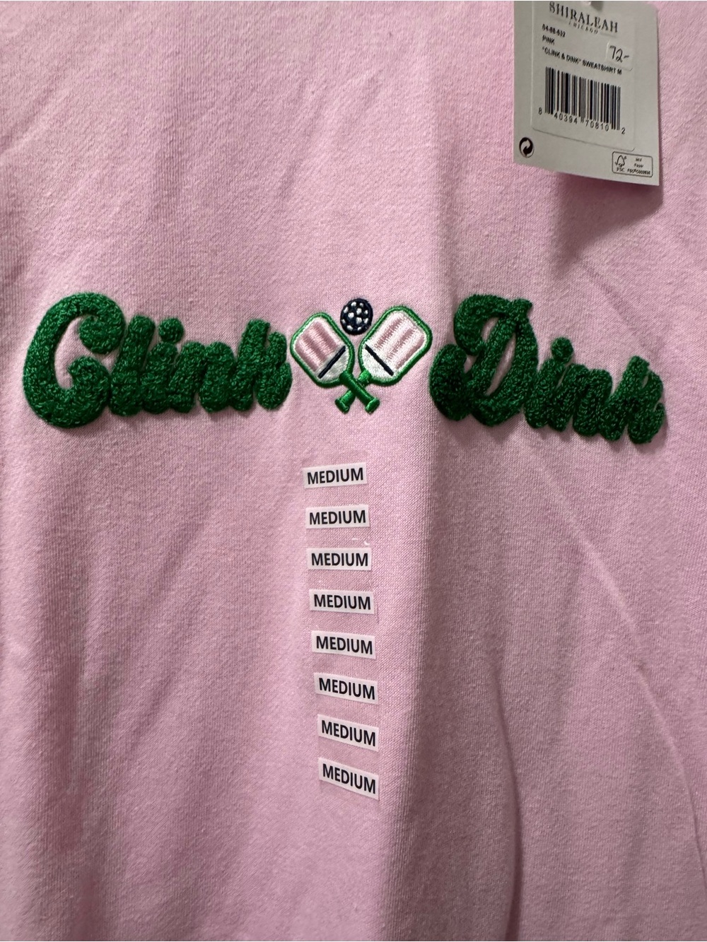 Shiraleah Pink Crewneck Sweater with Green Embroidered Logo - Picture 5 of 5